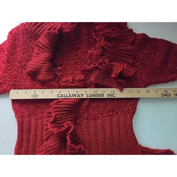 Womens Long Ruffle Cardigan Sweater S Metallic Red Horn Toggle Button - Picture 5 of 11